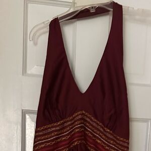 Liz Claiborne Maroon and Gold Backless Dress